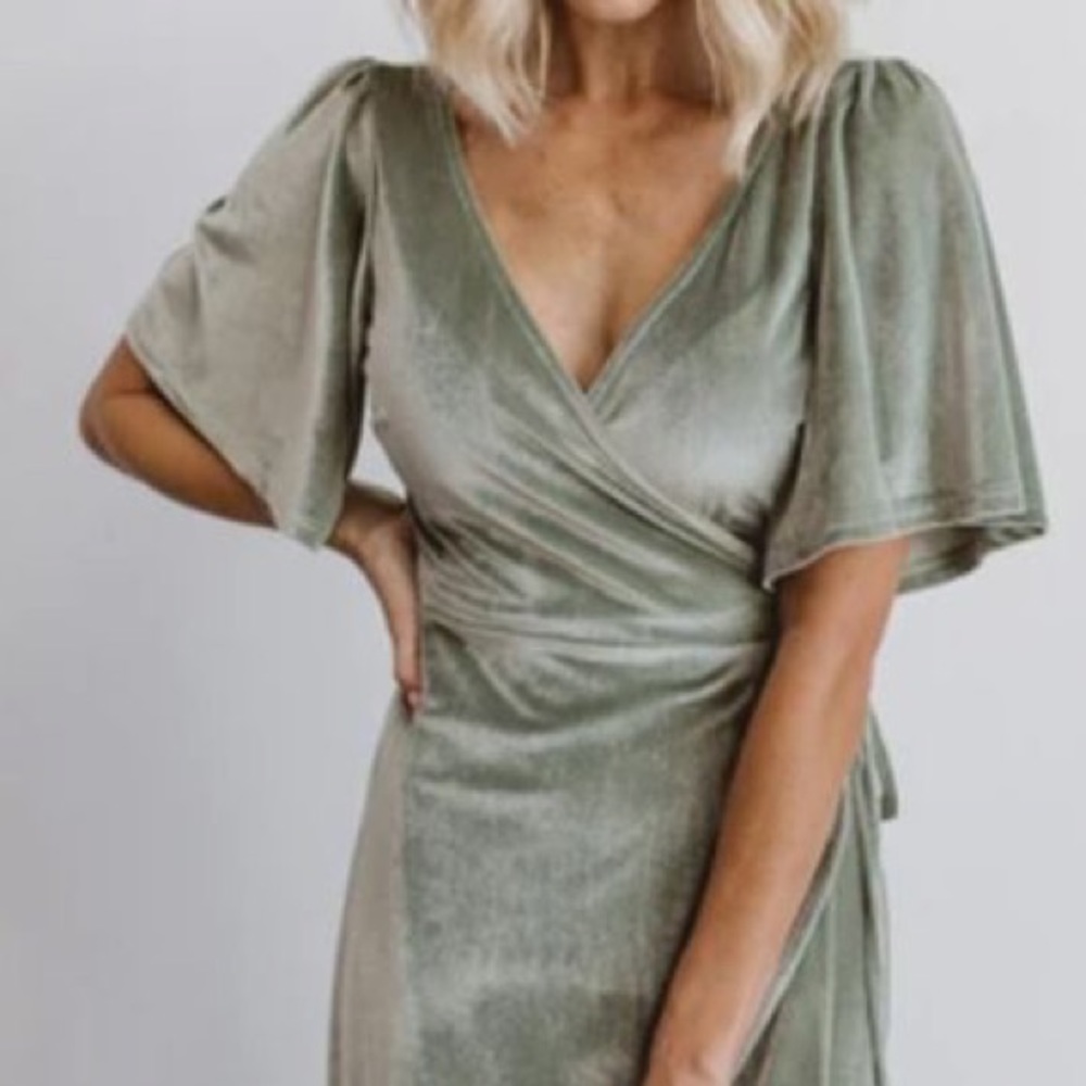 Baltic Born Sage Green Velvet Wrap Maxi Dress - Picture 4 of 7